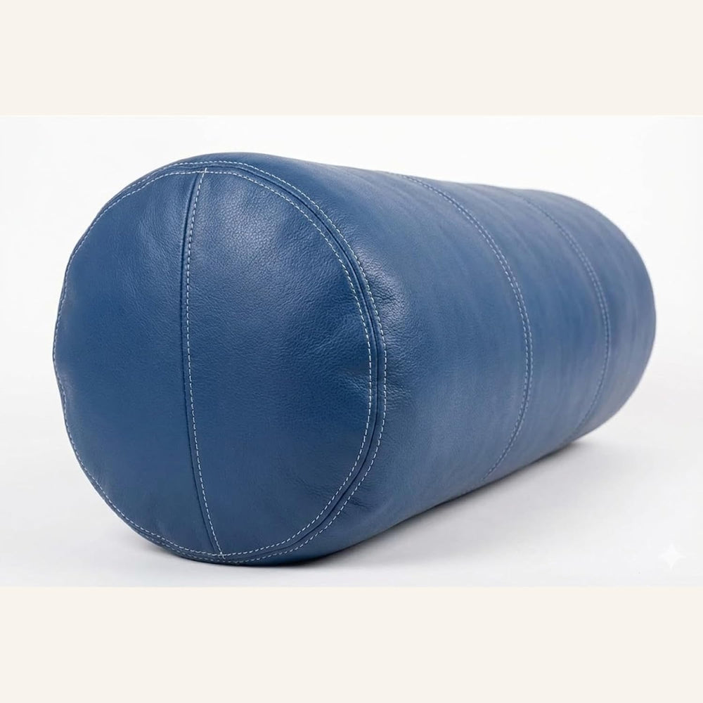 Genuine Leather Bolster Cylinder Pillow Cover Case for Lumbar Throw Couch Pil...
