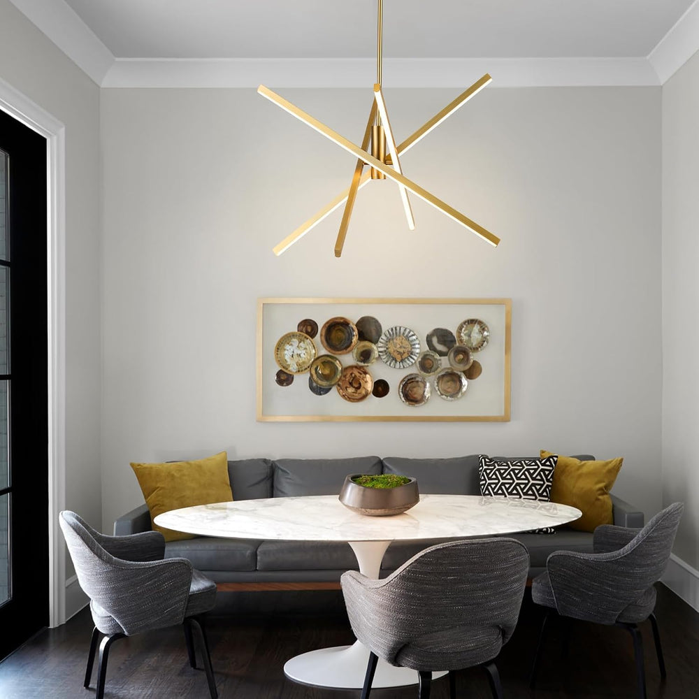 Gold Sputnik Chandeliers for Dining Room Modern LED Linear Chandelier Light