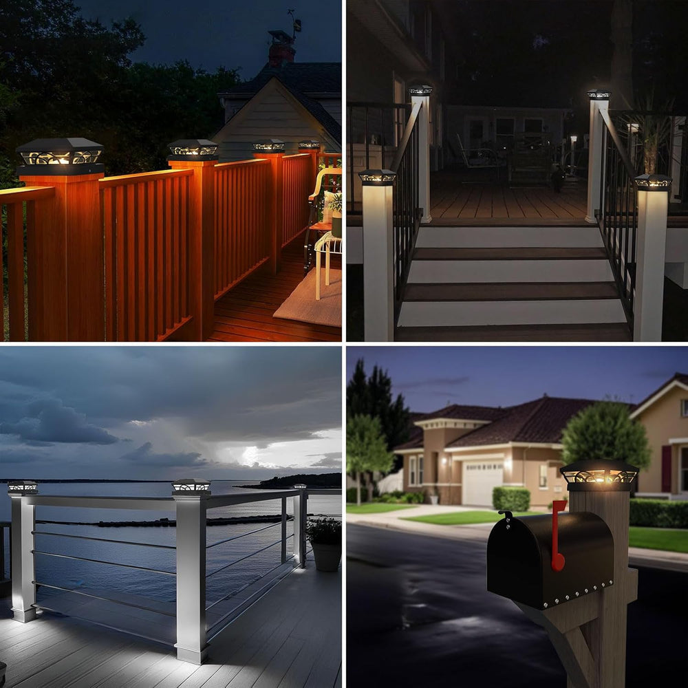 T-SUN 4X4 Solar Fence Post Cap Lights Outdoor Waterproof, Black, 6 Pack