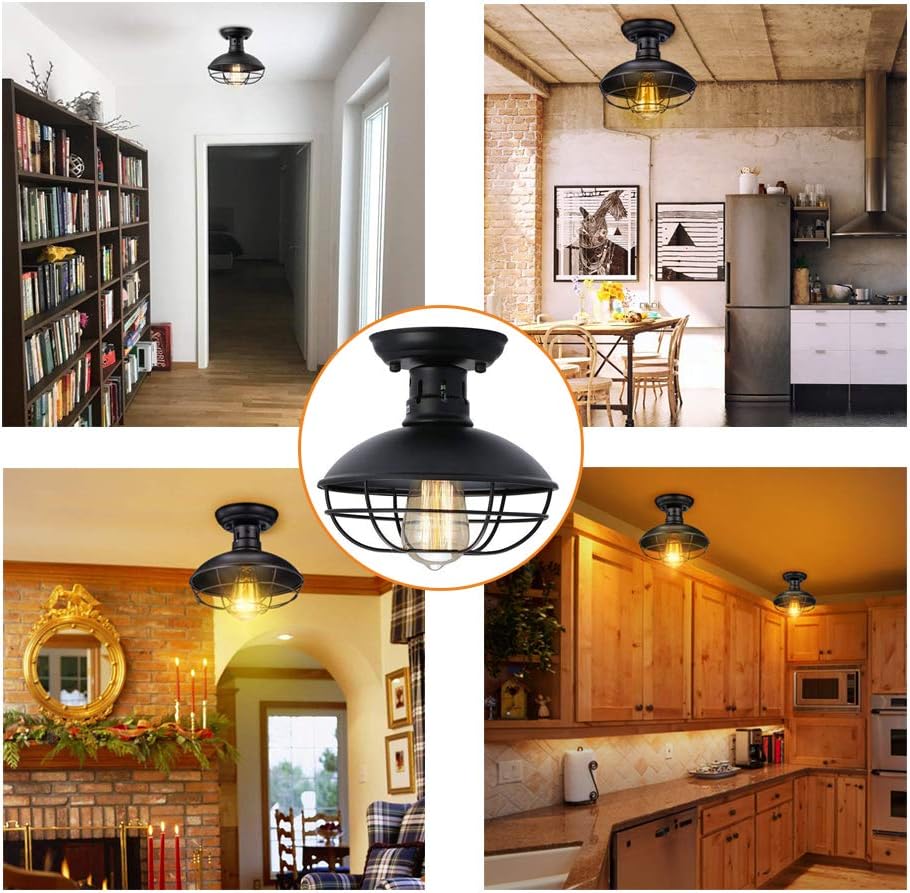 Farmhouse Flush Mount Ceiling Light - Easric Industrial Ceiling Light Fixture...