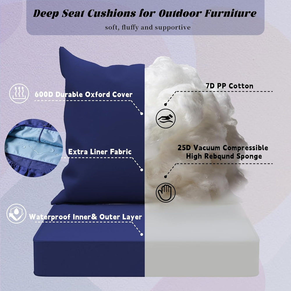 Outdoor Cushions 24x24 Inch, Waterproof Fade Resistant, 2 Covers, Blue