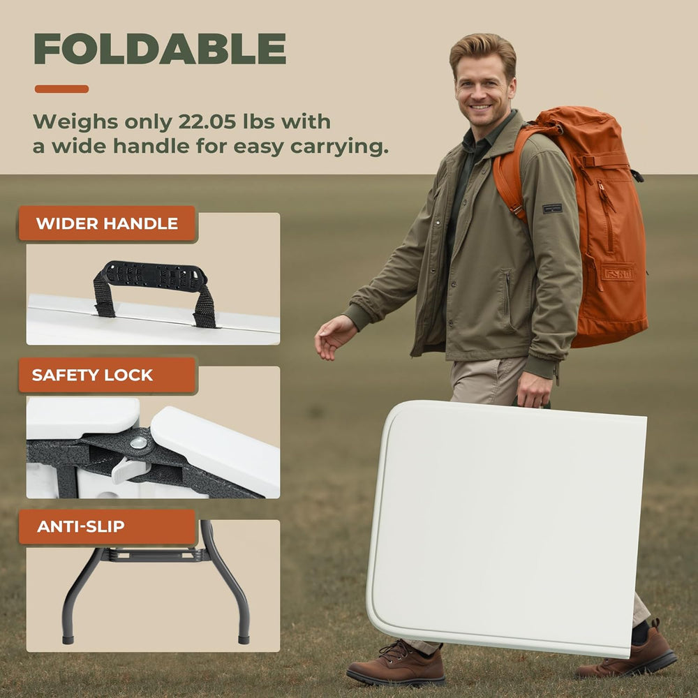 2-Pack 6 Feet Foldable Table, Heavy Duty Steel Legs with Built-in Handle, Eas...