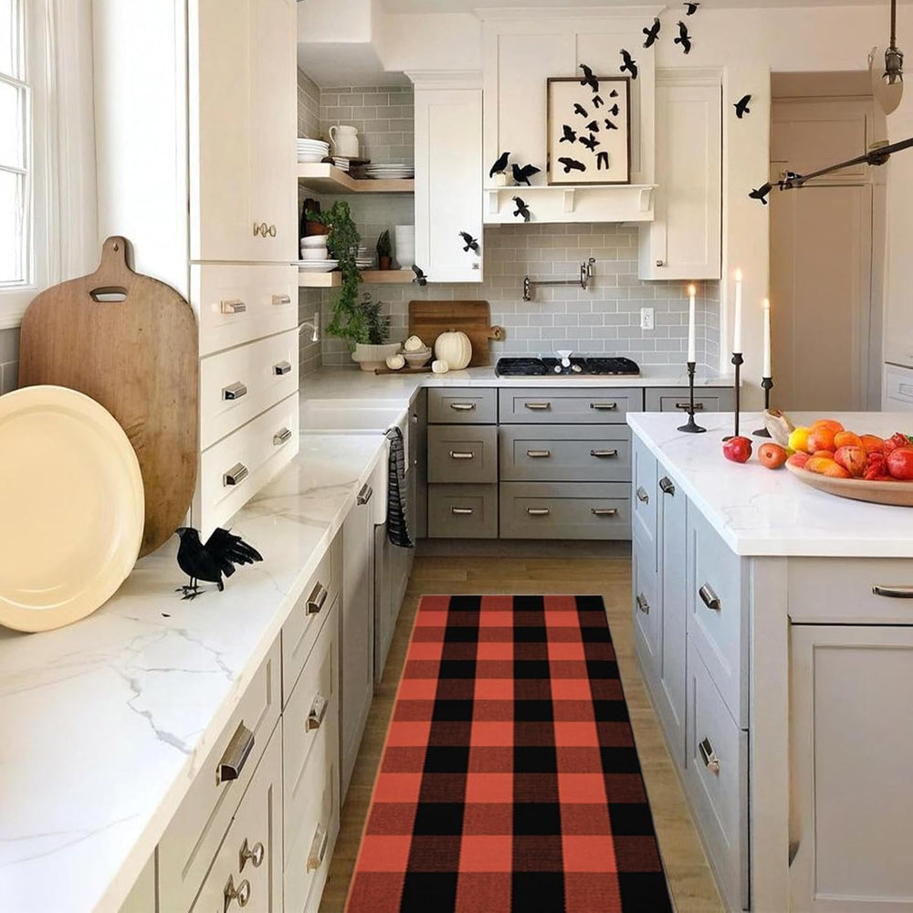 Fall Door Mat Orange and Black Plaid Rugs, 3'x5' Area Rug Outdoor Ind...