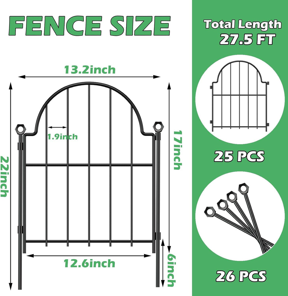 Blingluck Decorative Garden Fence, 17in(H) x 27.5ft(L), with Ground Stake
