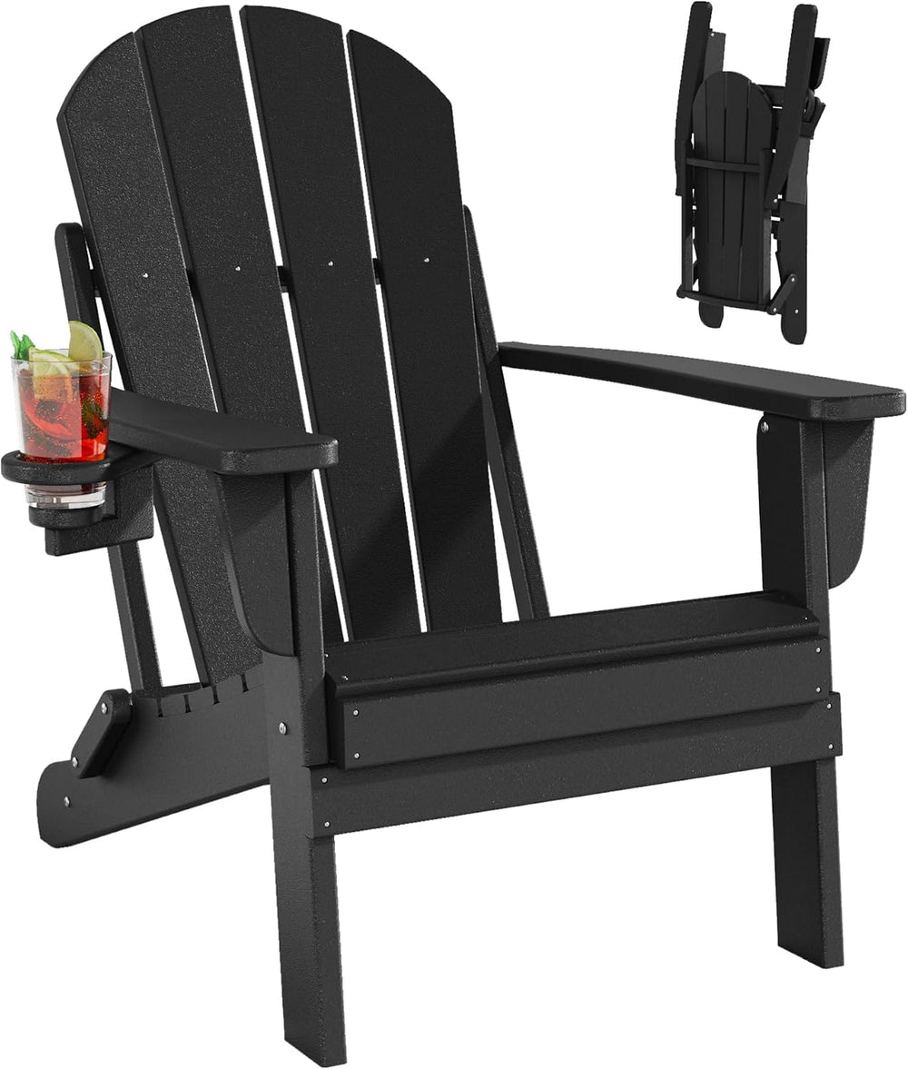 diromoti Folding Adirondack Chairs Set, All-Weather Resistant HDPE Patio Fire...