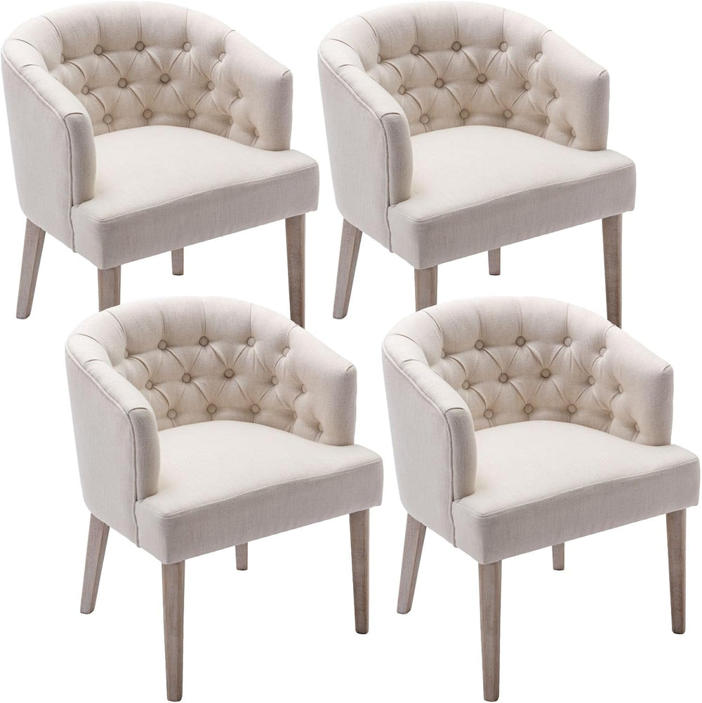 DUOMAY Modern Tufted Linen Dining Chairs Set of 4, White
