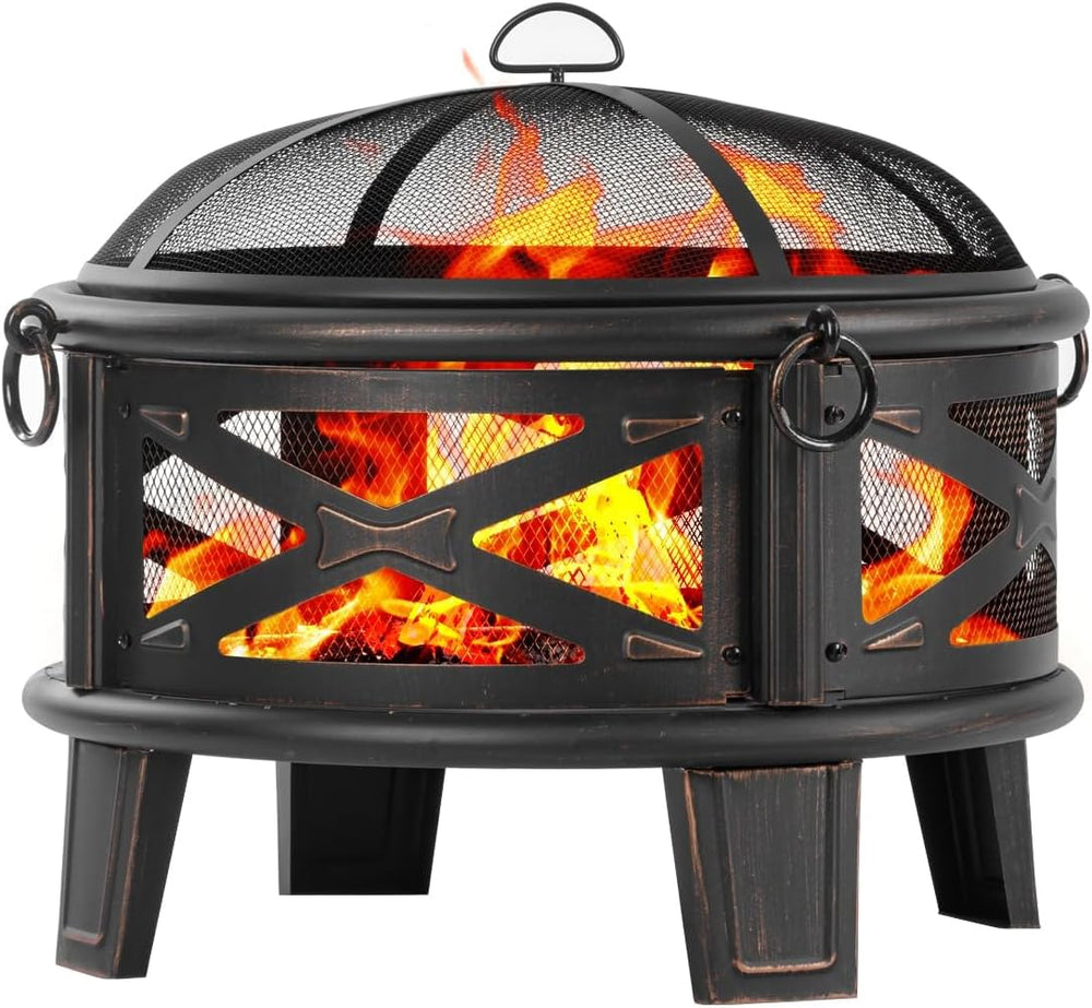 Breezz Round Wood-Burning Fire Pit with Grill, 26 in