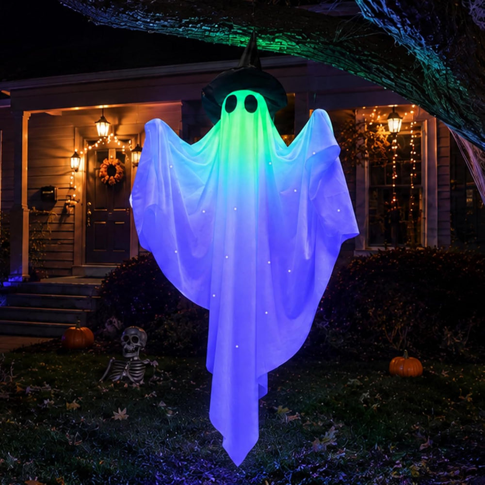 Halloween Hanging Light up Ghost Decorations Outdoor 2 Pack, 50 Inch Hallowee...