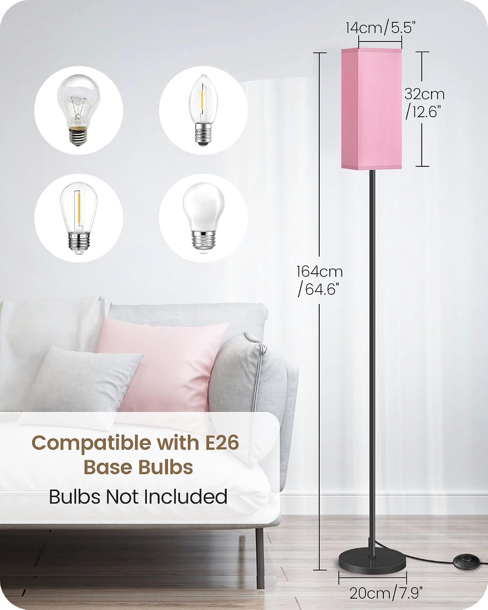 2 Pack Floor Lamp, Pole Lamp with Foot Switch, Modern Standing Lampshade, Min...