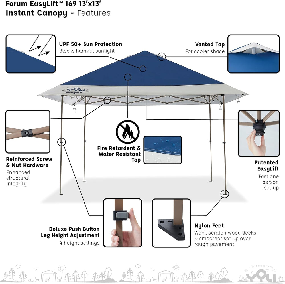 YOLI Forum EasyLift 169 Instant Pop Up Canopy, 13x13 Top on 10x10 Base, Alumi...