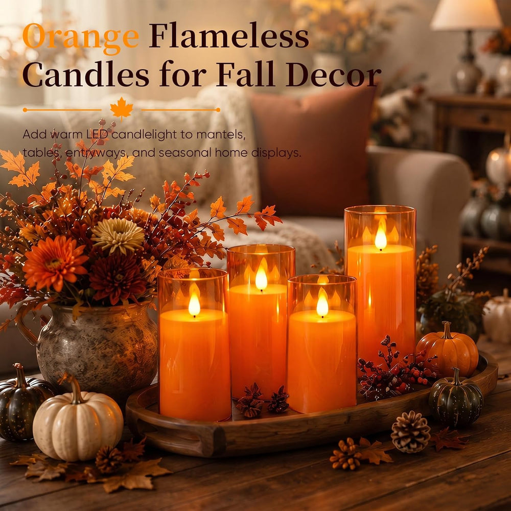Homemory Halloween Orange Flameless Candles, Acrylic, Remote Timer, 9 Pack