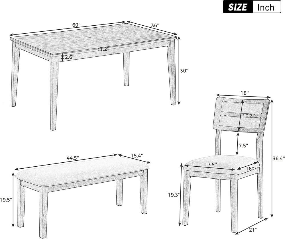 Classic Dining Table Set with Upholstered Chairs and Bench for 4-6, White