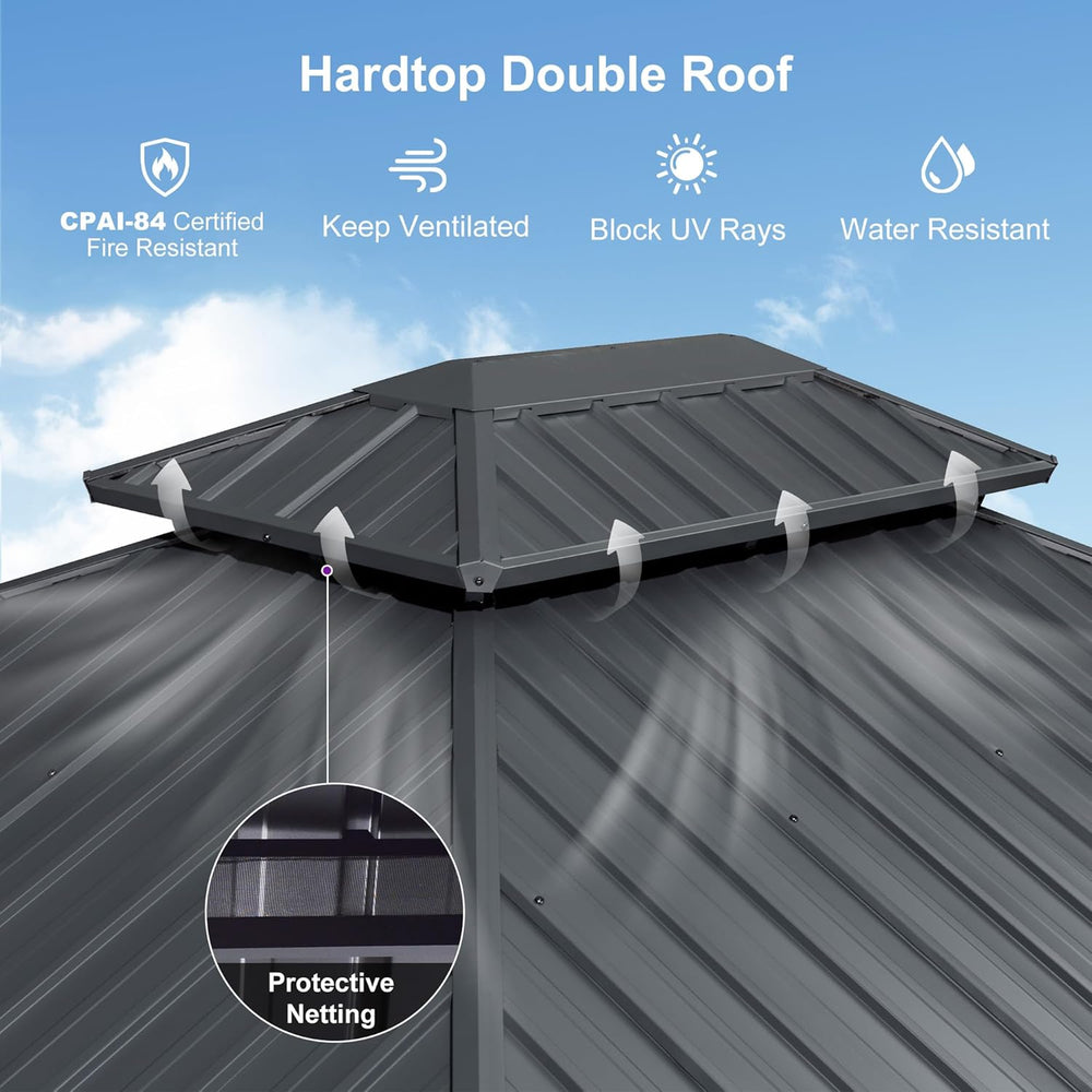 PURPLE LEAF Hardtop Gazebo 10' x 12' Aluminum with Privacy Curtain, Grey