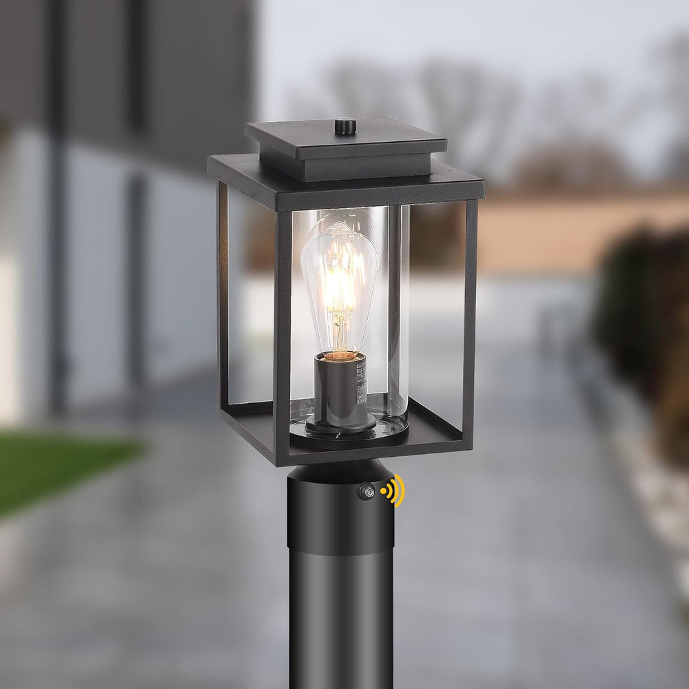 Dusk to Dawn Black Outdoor Post Light Hardwired with Pier Mount Base
