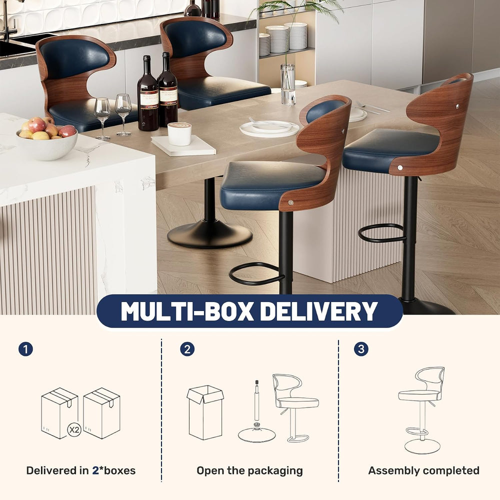 Swivel Bar Stools Set of 4,Adjustable Height Bentwood Barstools