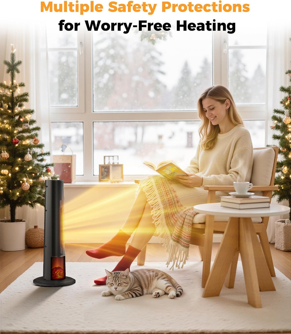 Tower Heater for Indoor Use - 25" Portable Space Heater with 3D Flame, R...