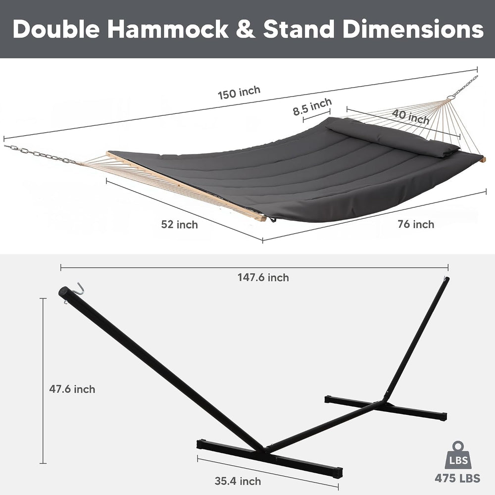 SUNCREAT Double Outdoor Hammock with Stand, Carrying Bag, Dark Gray