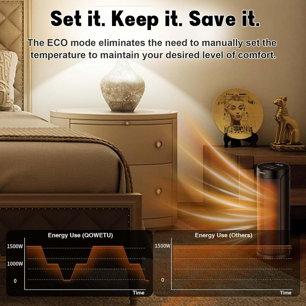 Portable Space Heater for Indoor Use with Remote - QOWETU 70° Oscillating Ele...