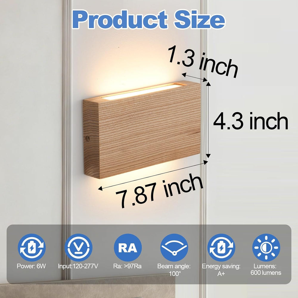 Wood Wall Sconce Indoor Wall Lights Hardwired 2 Pack Up and Down Wall Mount L...