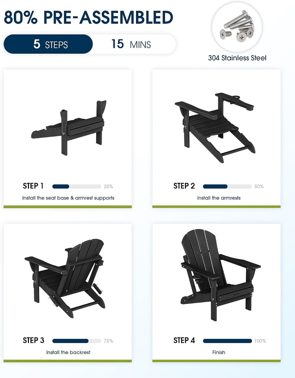 MUCHENGHY Folding Adirondack Chairs Patio Chairs Outdoor Adirondack Chair Wea...