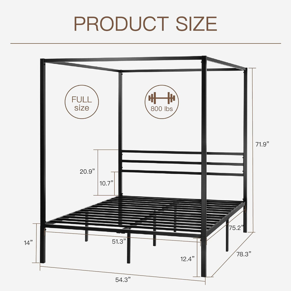 ikalido Full Size Metal Canopy Bed Frame, Heavy-Duty Support, Black