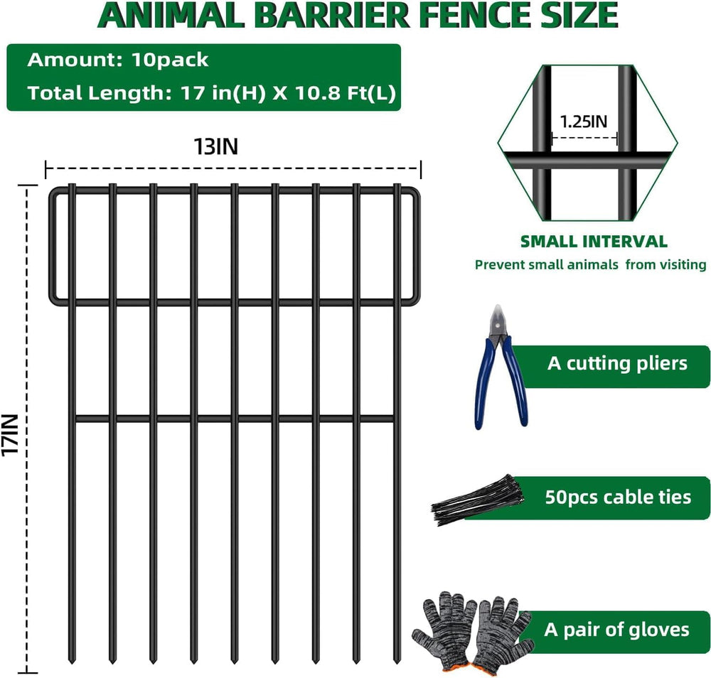 10 Panels Garden Fencing Animal Barrier, 17in (H) X 10.8ft (L) No Dig Dog Fen...