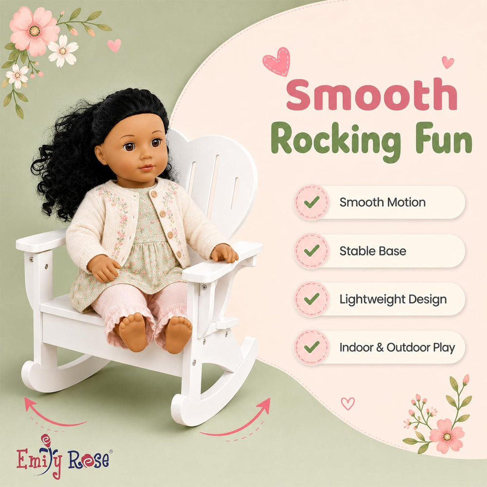 Emily Rose 18 Inch Doll Chair White Adirondack Rocking (No Doll)