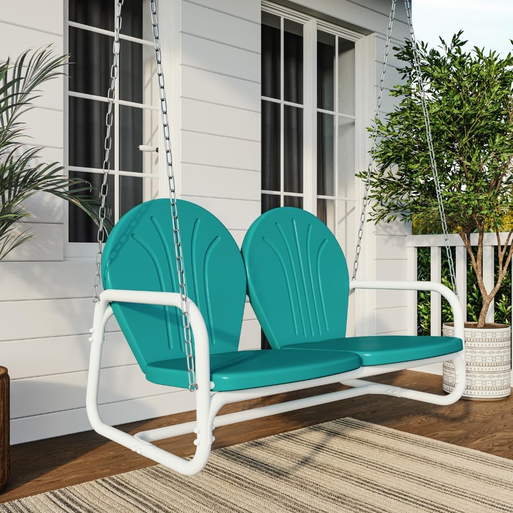 Retro Metal Porch Swing (Teal)