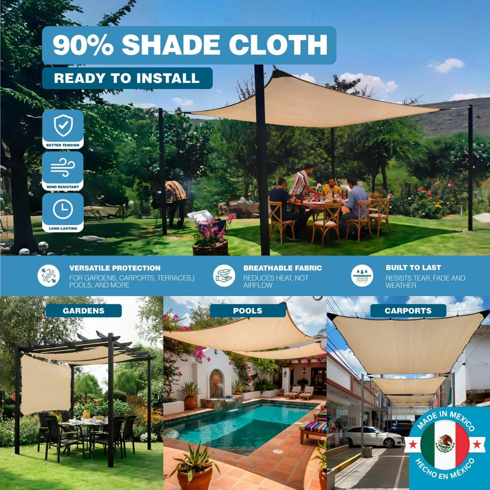 90% Shade Cloth – FT Durable HDPE Mesh Tarp with Grommets, UV Protection Sunb...