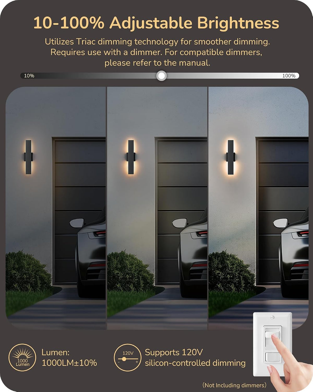 EDISHINE 2 Pack LED Outdoor Wall Lights, 15.7" Modern Black Outdoor Sconce