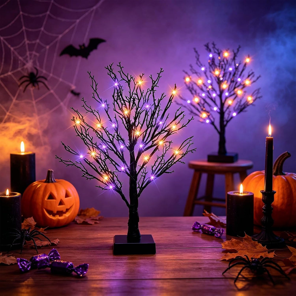 Halloween Decor Indoor, 2 Pack 24 Inch Black Halloween Tree Set, 48 Orange &a...