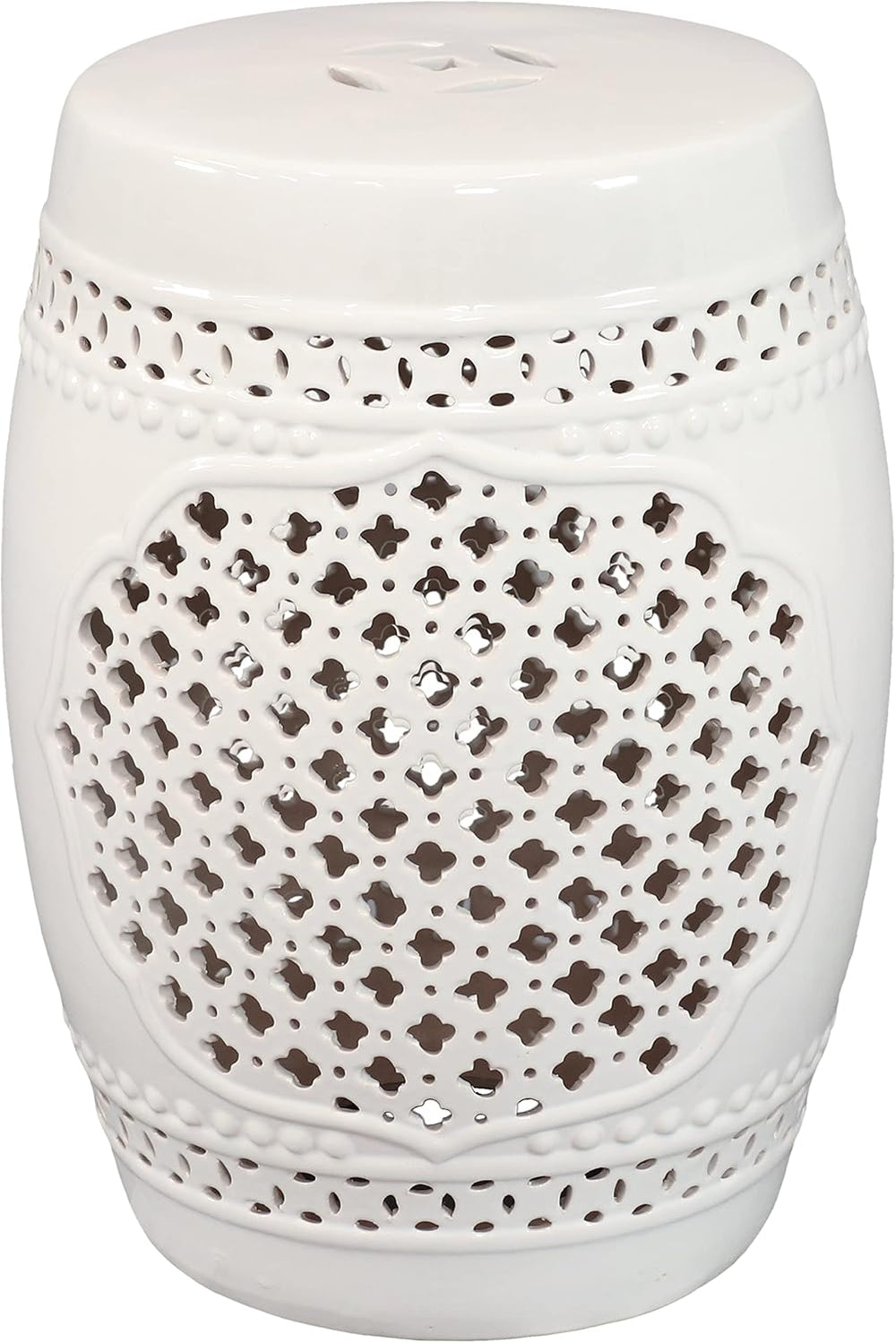 Sunnydaze Marrakesh Ceramic Garden Stool Side Table - White