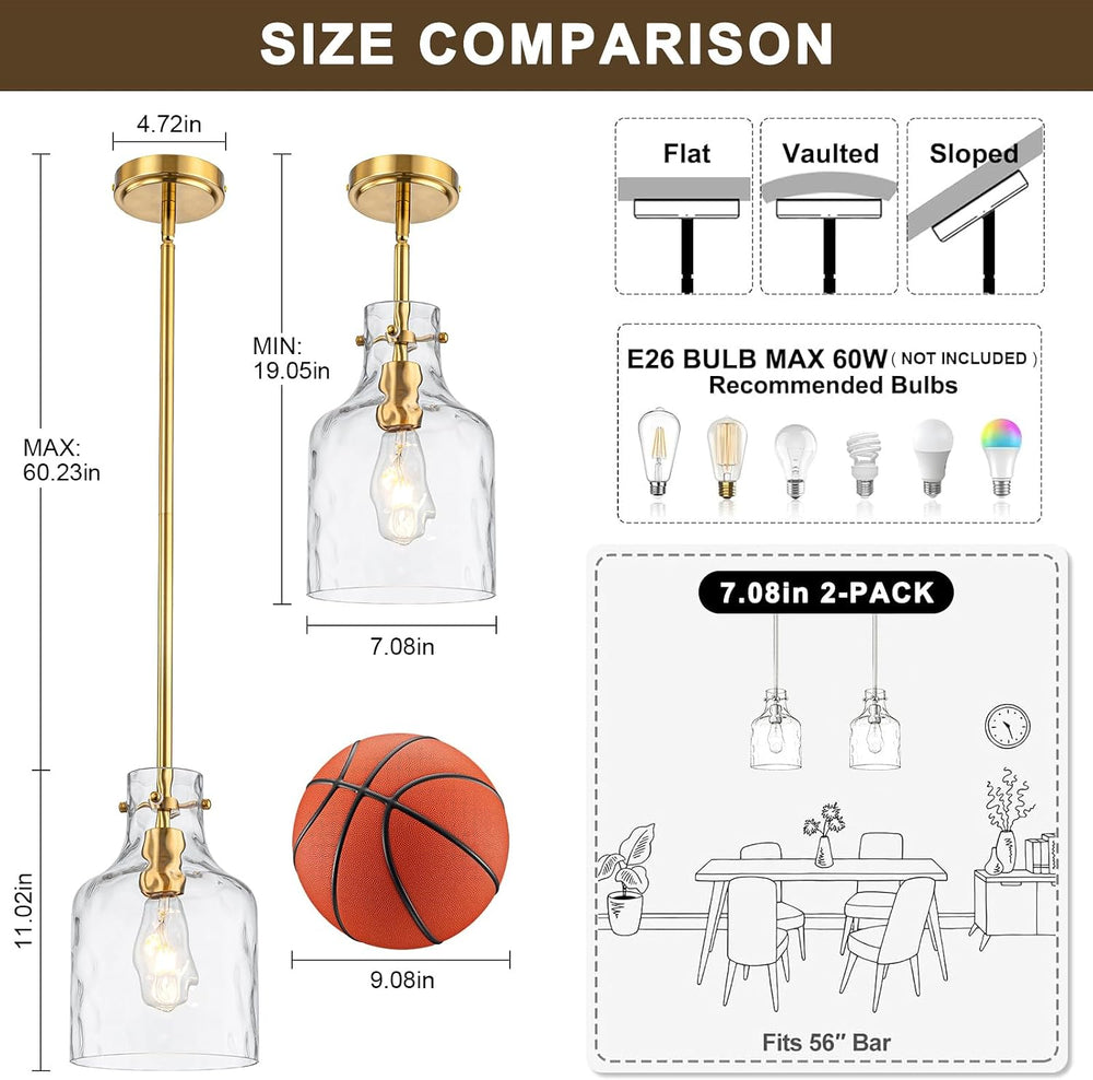 WILON Pendant Light Fixtures,Glass Pendant Lighting for Modern Kitchen Island...