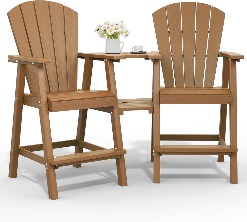 Tall Adirondack Chairs Set of 2 with Double Detachable Trays, Teak