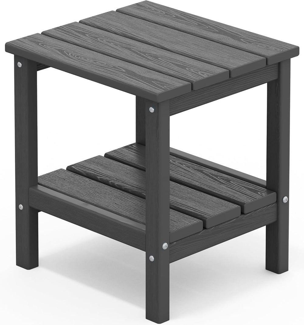 SERWALL 2-Tier HDPE Outdoor Side Table, Weatherproof Rectangular Adirondack S...