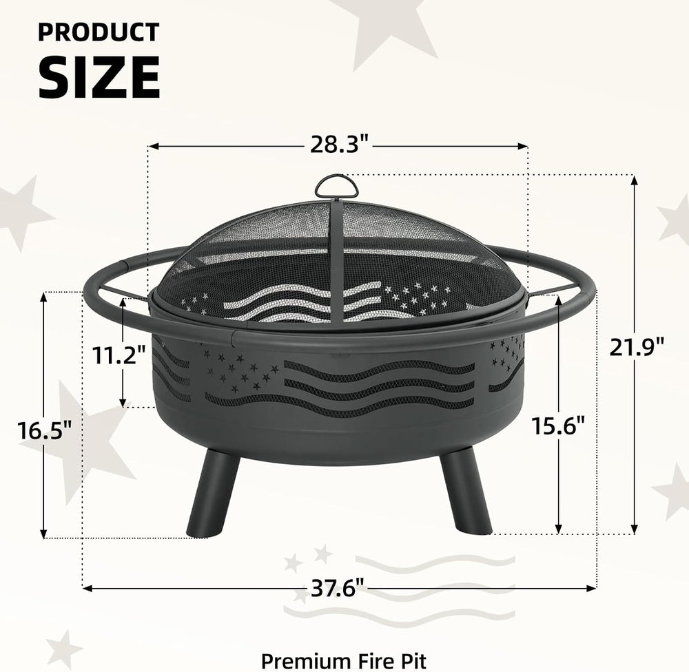 Breezz American Flag Wood-Burning Fire Pit, 38 in