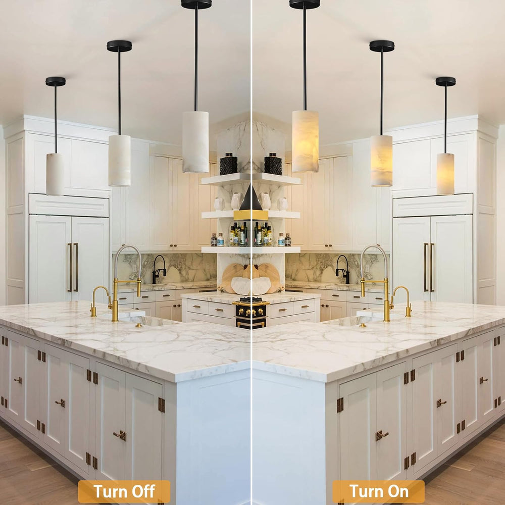 Alabaster Pendant Lights Kitchen Island, Black Hand Carved Alabaster Cylinder...