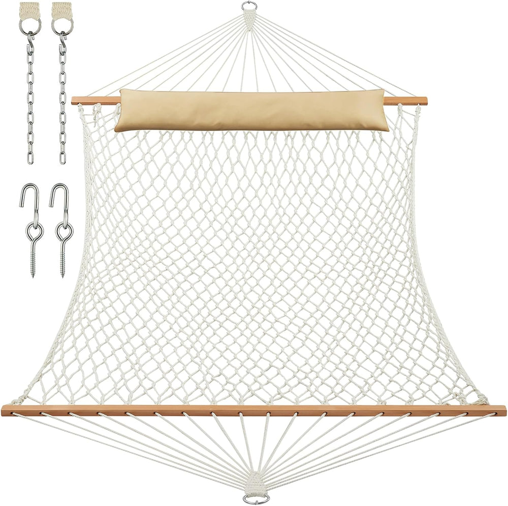 JoyView Traditional Rope Double Hammock - Hand Woven Cotton Hammock with Hard...