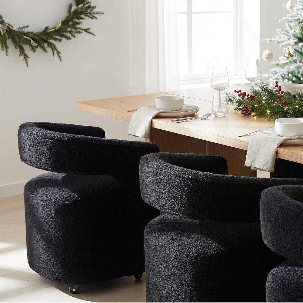LukeAlon Sherpa Dining Chairs Set of 4, Modern 360° Swivel Kitchen Chairs wit...
