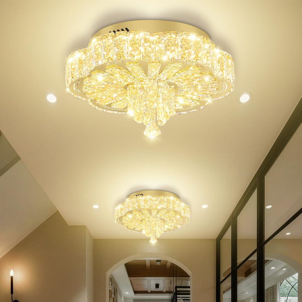 16in Gold Crystal Chandeliers for Living Room Dining Room Crystal Ceiling Lig...