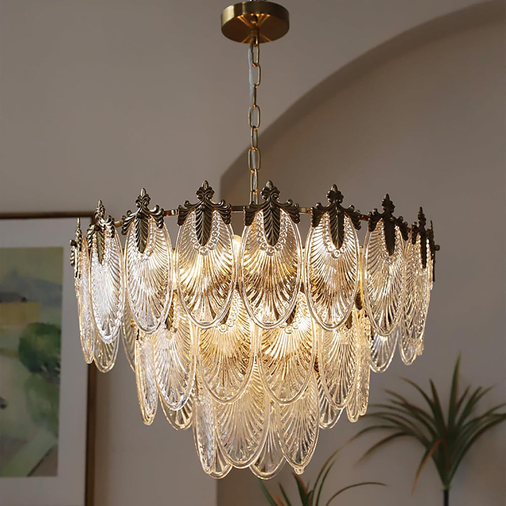 KELUOLY Antique Chandelier 3-Tier Glass Crystal Chandeliers, 9-Lights Gold Ro...