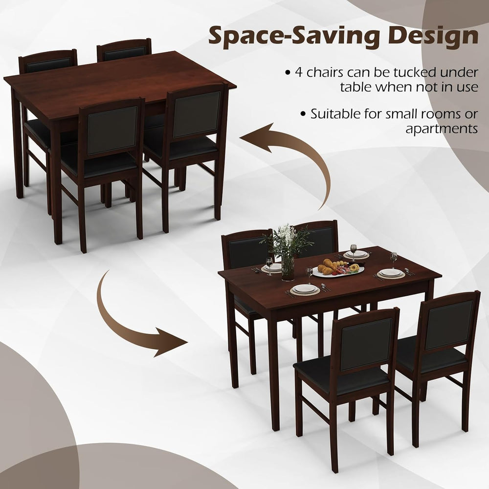 Giantex 5-Piece Dining Table Set for 4, Wooden Kitchen Table and Chairs with ...
