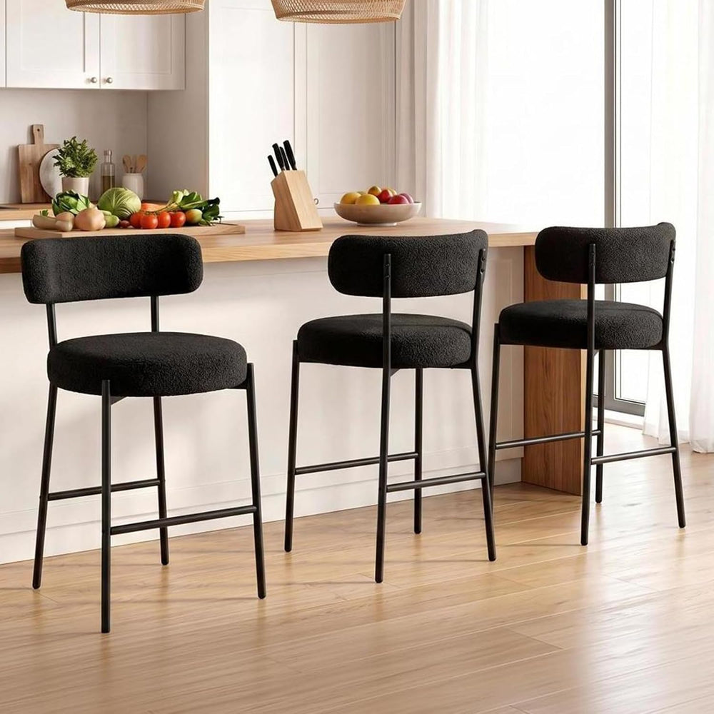 Furniliving 28'' Bar Stools Set of 3, Modern Boucle Counter Height Ba...