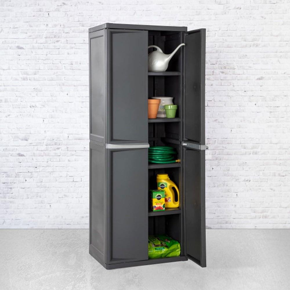 Sterilite 4 Shelf Cabinet, Lockable Utility Storage, Gray