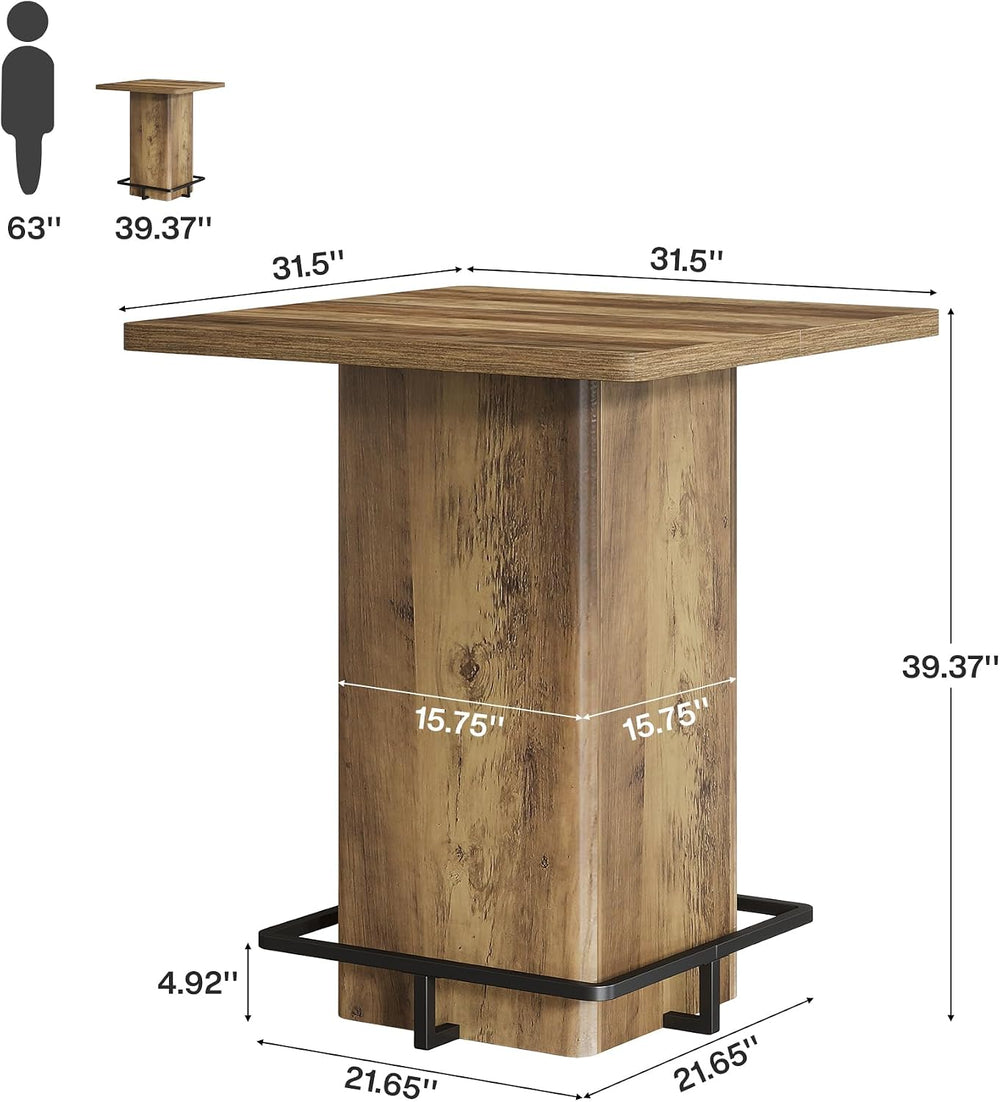Tribesigns 39.37" Bar Height Table, Square Pub Table with Built-in Metal...