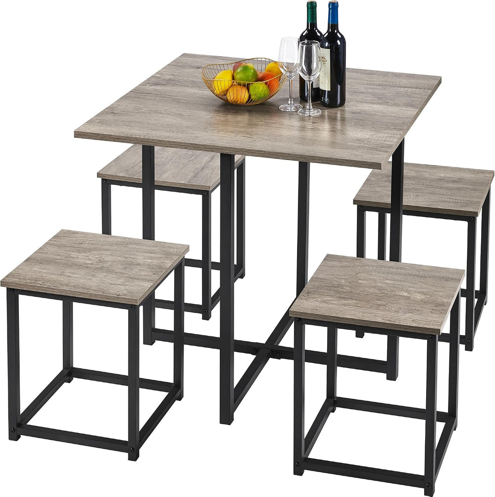 Yaheetech Small Dining Table Set for 4, Space Saving Table and Chairs, Gray