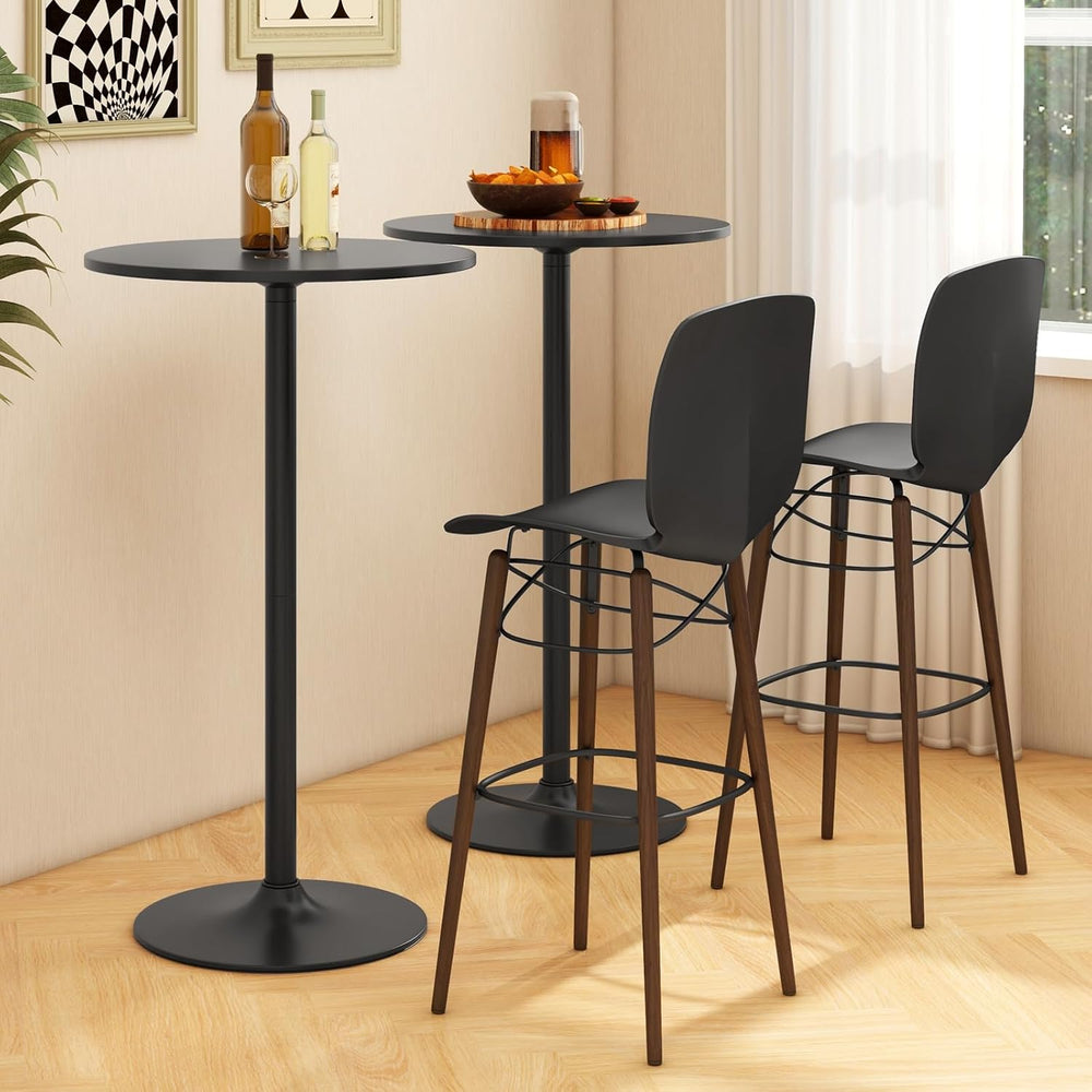 COSTWAY Round Bistro Table, Height Adjustable Bar Height Cocktail Table