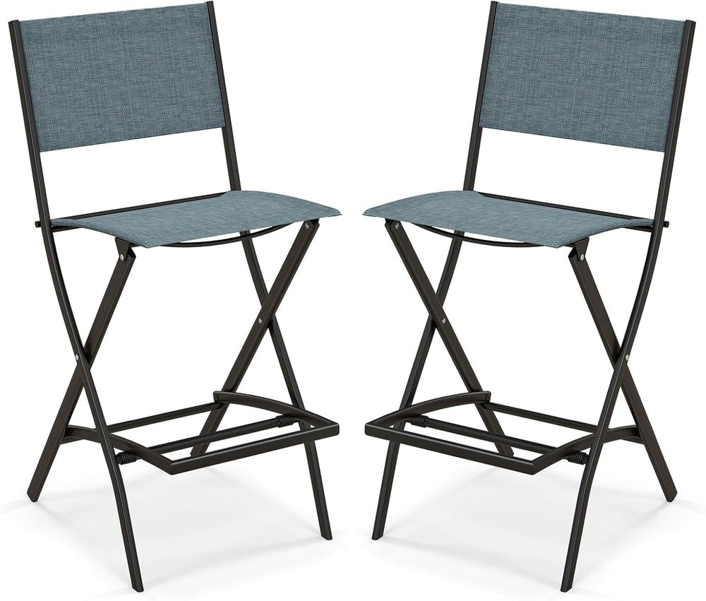 Tangkula Outdoor Barstools Set of 2, Counter Height Folding Bar Chairs with B...