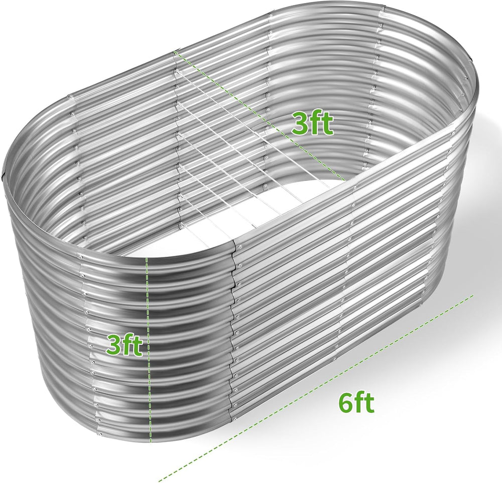 Land Guard 6x3x3ft Oval Galvanized Raised Garden Beds, Large-Capacity Metal P...