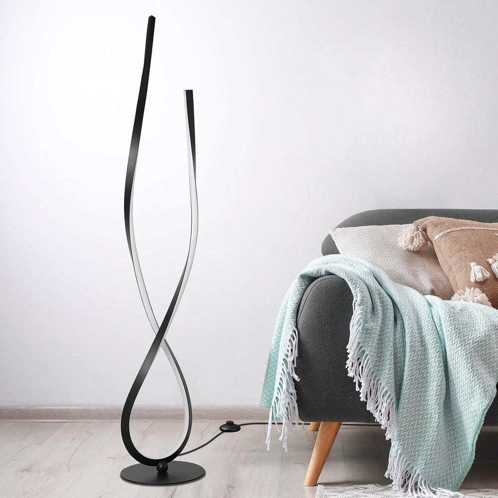 NUÜR 59" Black Spiral LED Floor Lamp, Modern Standing Lamp with Remote